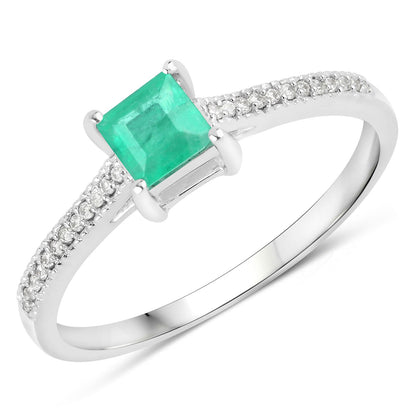 0.67 Carat Genuine Zambian Emerald and White Diamond 14K White Gold Ring Bids.com