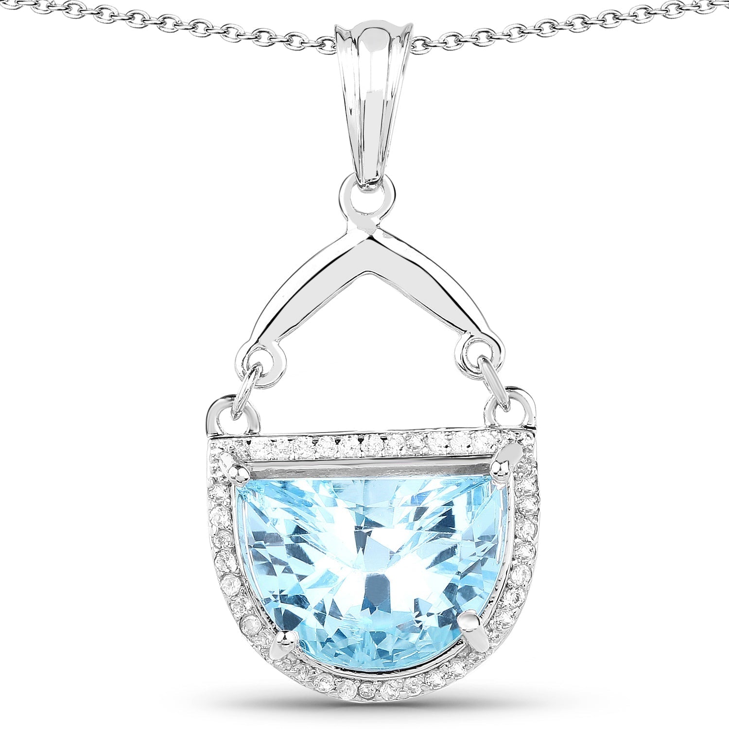 4.08 Carat Genuine Swiss Blue Topaz & White Topaz .925 Sterling Silver Pendant Bids.com