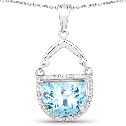 4.08 Carat Genuine Swiss Blue Topaz & White Topaz .925 Sterling Silver Pendant Bids.com