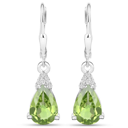 2.80 Carat Genuine Peridot and White Zircon .925 Sterling Silver Earrings Bids.com