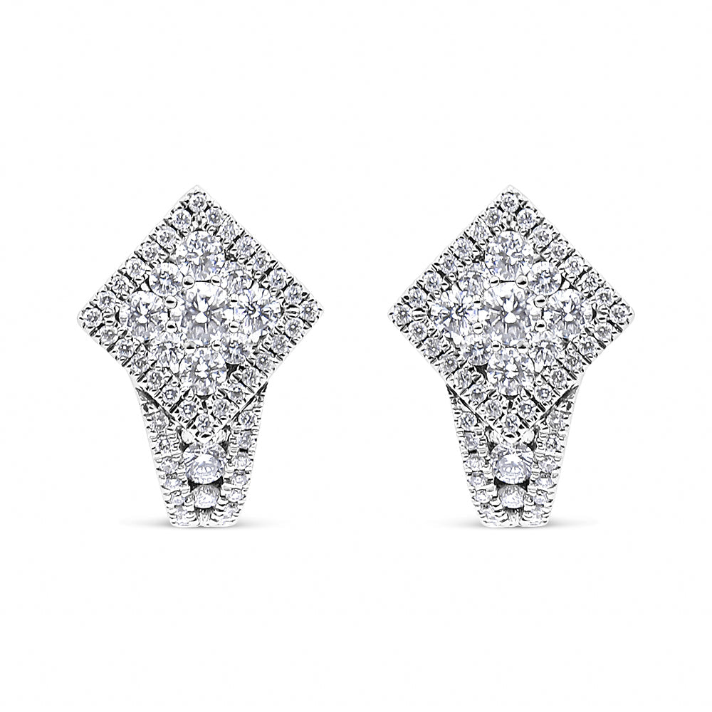 18K White Gold 1 1/10 Cttw Round Diamond Cluster with Halo Hoop Huggie Earring (F-G Color, VS1-VS2 Clarity) Bids.com