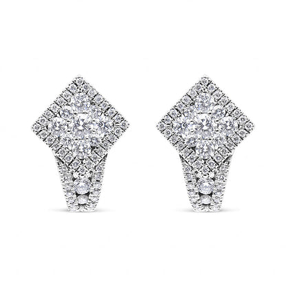 18K White Gold 1 1/10 Cttw Round Diamond Cluster with Halo Hoop Huggie Earring (F-G Color, VS1-VS2 Clarity) Bids.com