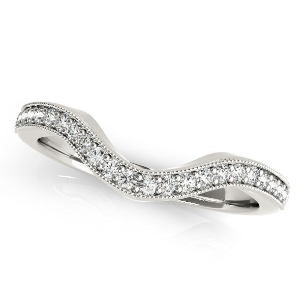 14k White Gold Milgrained Border Curved Diamond Wedding Band (1/5 cttw) Bids.com