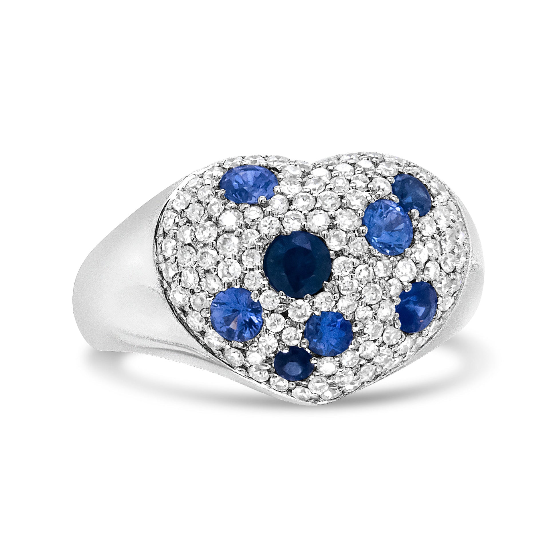 18K White Gold Blue Sapphire and 5/8 Cttw Diamond Cluster Heart Shaped  Ring (F-G Color, VS1-VS2 Clarity) - Size 7.5 Bids.com