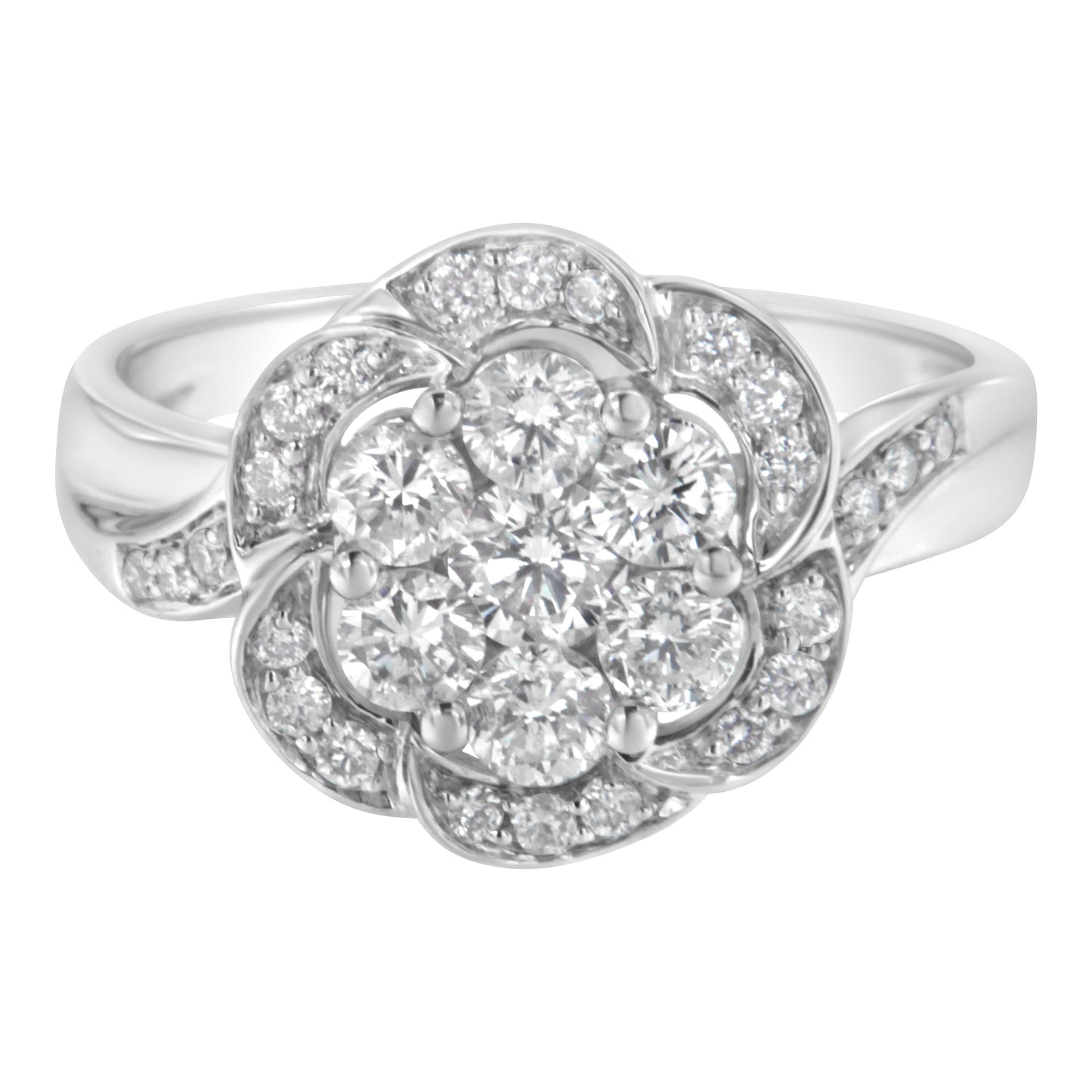 14K White Gold Floral Cluster Diamond Ring (1.0 Cttw, H-I Color, SI2-I1 Clarity) - Size 6 Bids.com