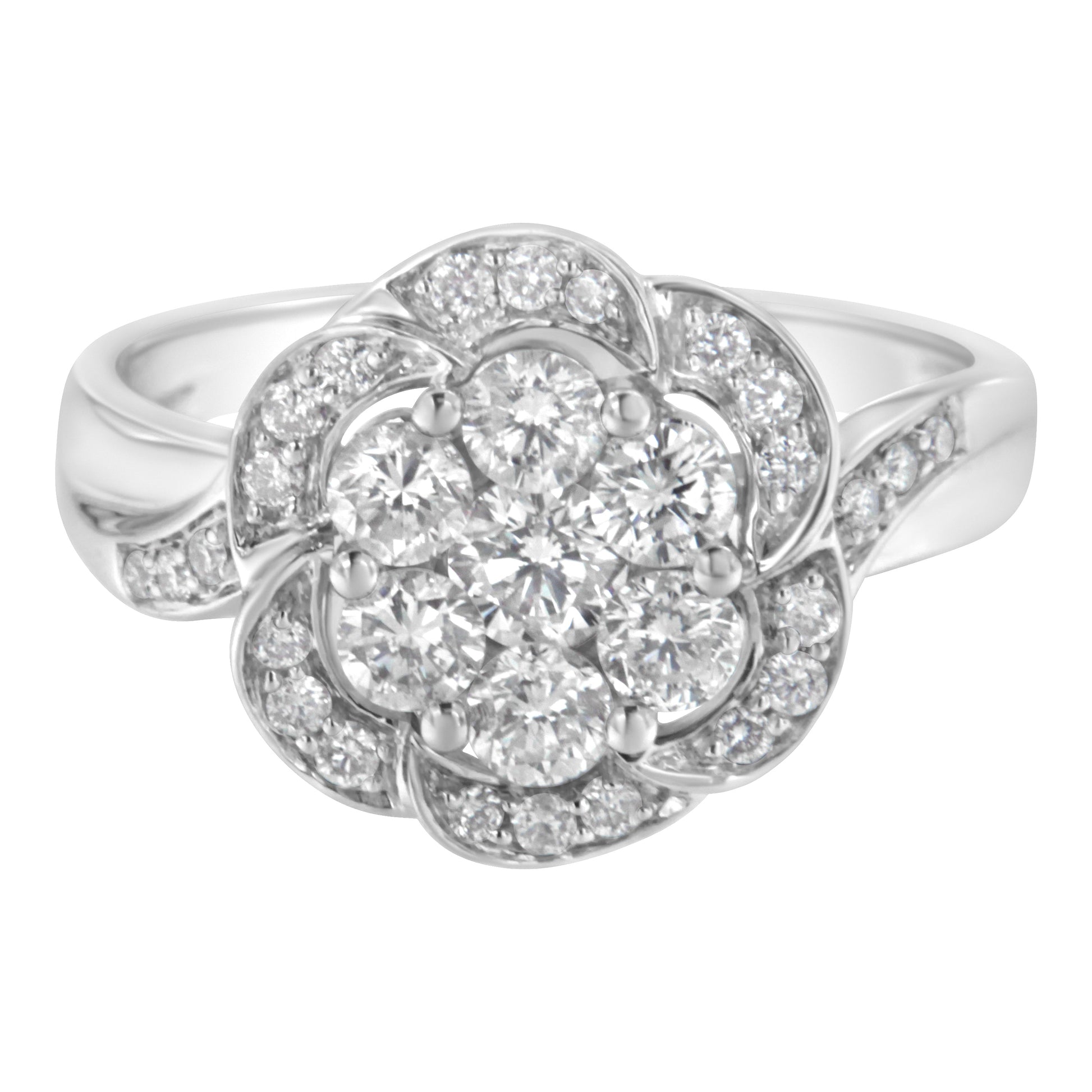 14K White Gold Floral Cluster Diamond Ring (1.0 Cttw, H-I Color, SI2-I1 Clarity) - Size 6 Bids.com