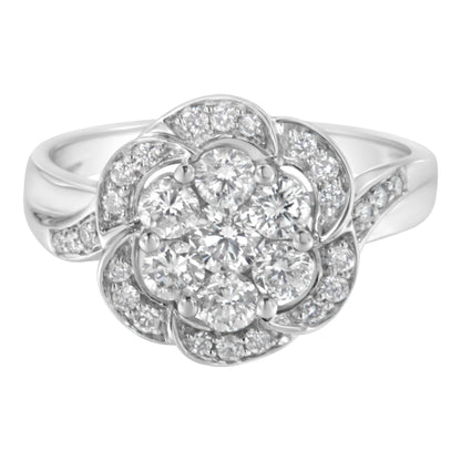 14K White Gold Floral Cluster Diamond Ring (1.0 Cttw, H-I Color, SI2-I1 Clarity) - Size 6 Bids.com