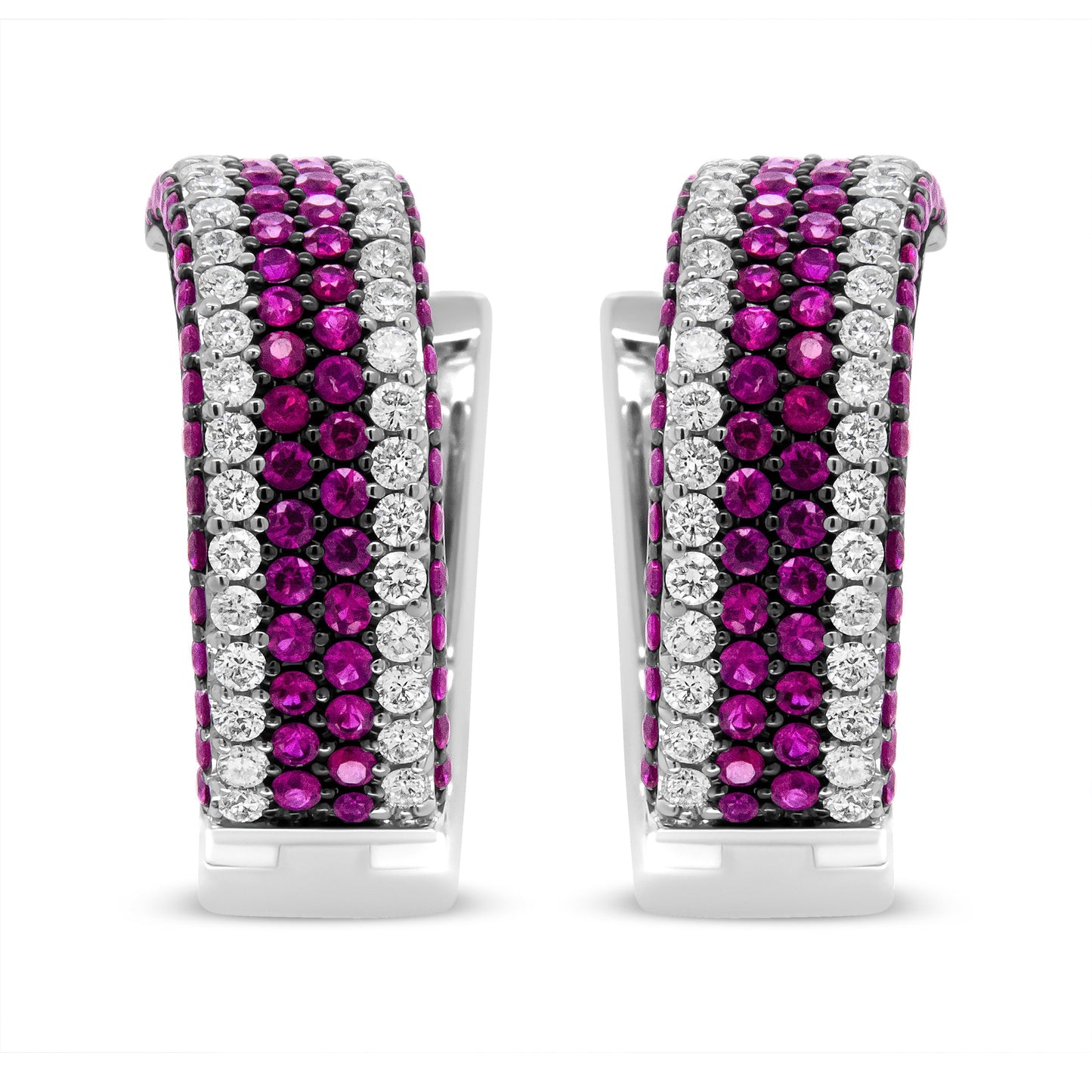 18K White Gold 1 7/8 Cttw Diamond and 1mm Round Red Ruby Open Swish Hoop Earrings (F-G Color, VS1-VS2 Clarity) Bids.com