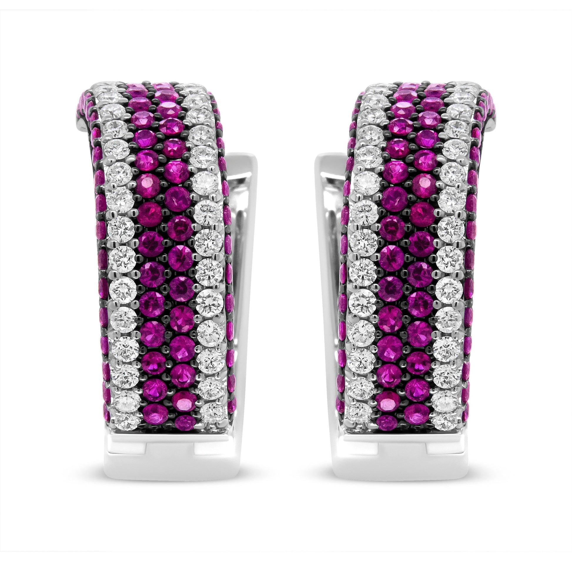 18K White Gold 1 7/8 Cttw Diamond and 1mm Round Red Ruby Open Swish Hoop Earrings (F-G Color, VS1-VS2 Clarity) Bids.com