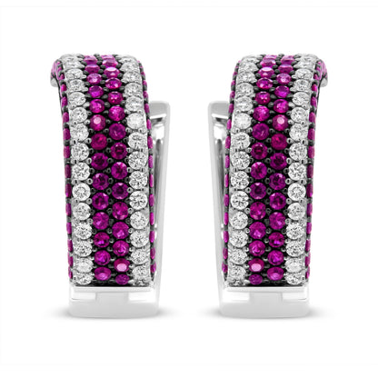 18K White Gold 1 7/8 Cttw Diamond and 1mm Round Red Ruby Open Swish Hoop Earrings (F-G Color, VS1-VS2 Clarity) Bids.com