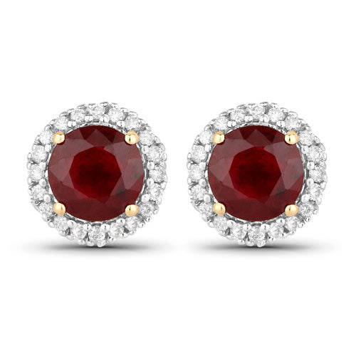 2.14 Carat Genuine Ruby and White Diamond 14K Yellow Gold Earrings Bids.com