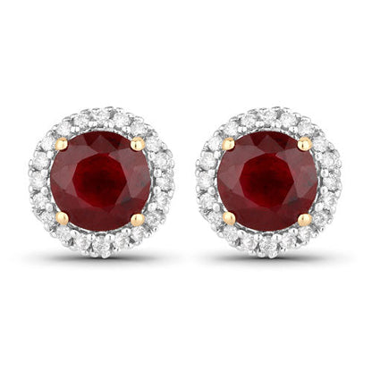 2.14 Carat Genuine Ruby and White Diamond 14K Yellow Gold Earrings Bids.com