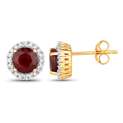 2.14 Carat Genuine Ruby and White Diamond 14K Yellow Gold Earrings Bids.com