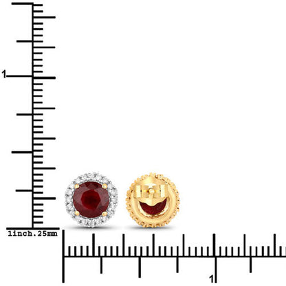 2.14 Carat Genuine Ruby and White Diamond 14K Yellow Gold Earrings Bids.com