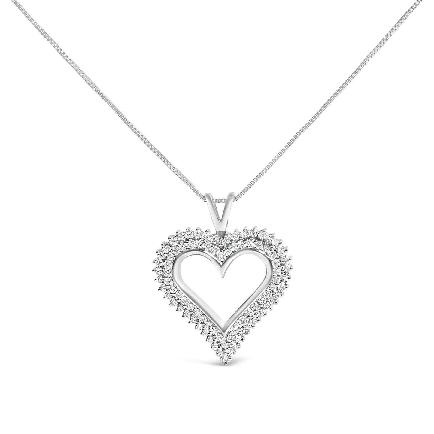.925 Sterling Silver 1.00 Cttw Lab-Grown Diamond Open Heart Pendant Necklace (F-G Color, VS1-VS2 Clarity) - 18" Inches Bids.com