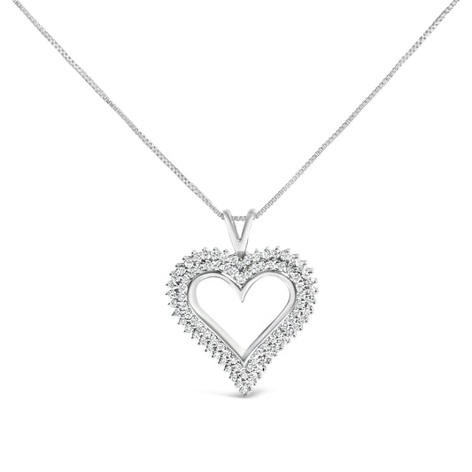 .925 Sterling Silver 1.00 Cttw Lab-Grown Diamond Open Heart Pendant Necklace (F-G Color, VS1-VS2 Clarity) - 18" Inches Bids.com