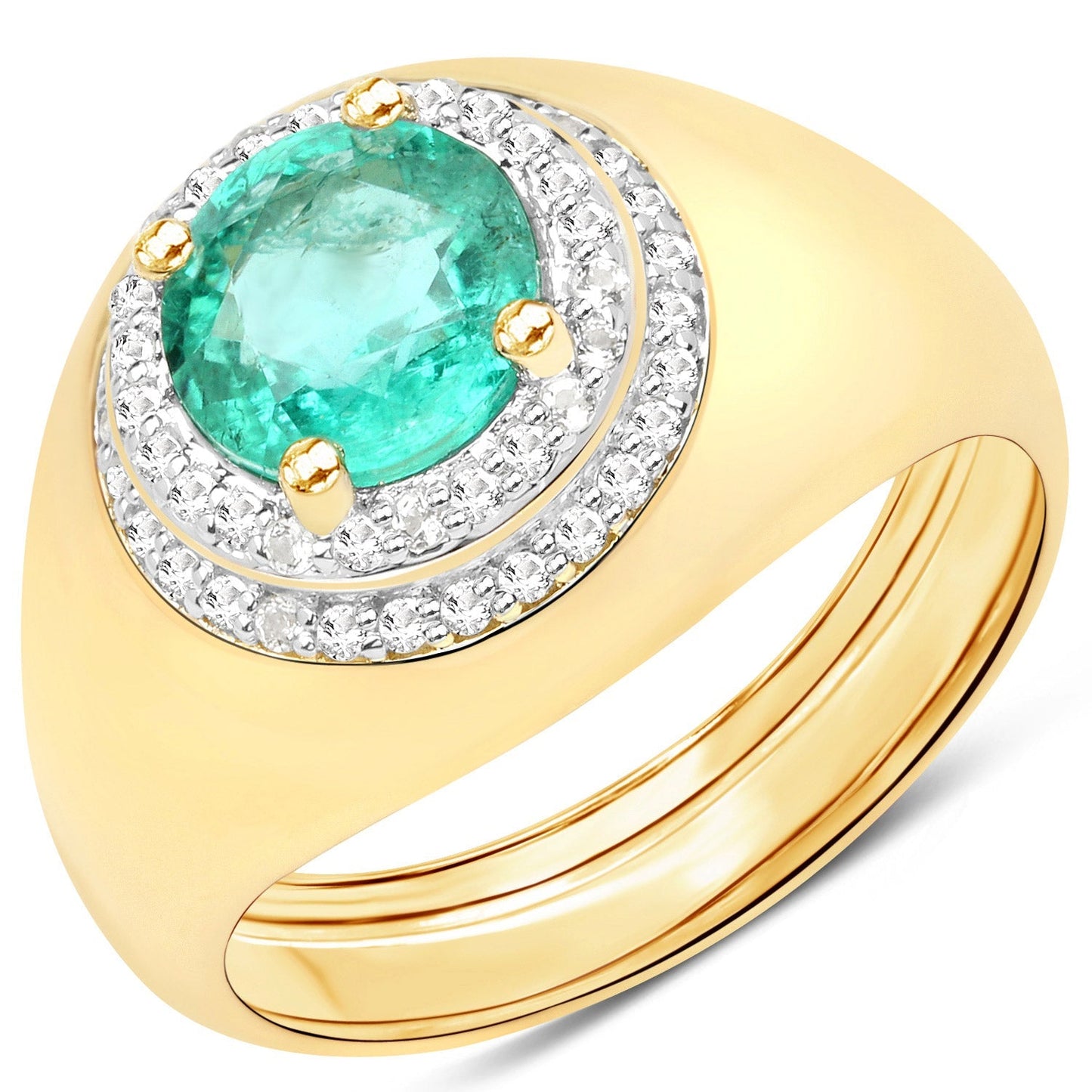 1.46 Carat Genuine Zambian Emerald and White Topaz .925 Sterling Silver Ring Bids.com