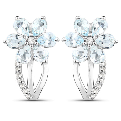 1.54 Carat Genuine Aquamarine and White Topaz .925 Sterling Silver Earrings Bids.com