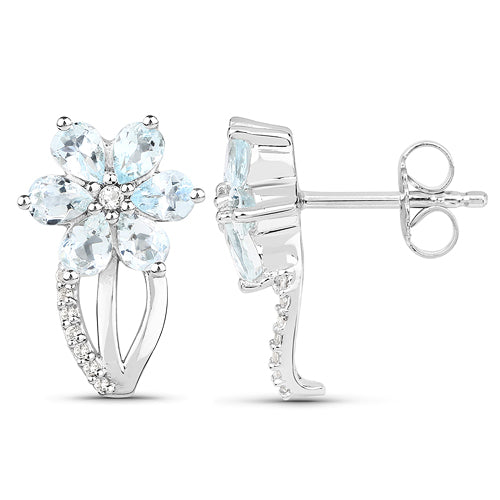 1.54 Carat Genuine Aquamarine and White Topaz .925 Sterling Silver Earrings Bids.com