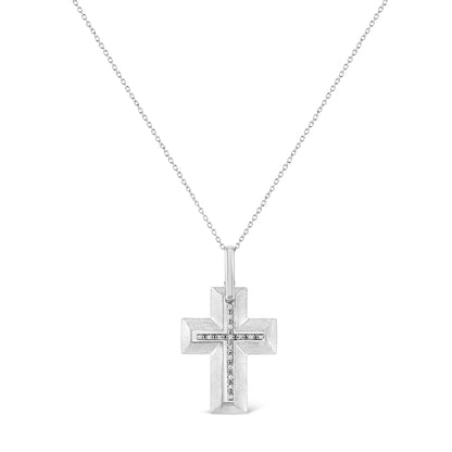 .925 Sterling Silver Prong-Set Diamond Accent Bold Cross 18" Pendant Necklace (I-J Color, I1-I2 Clarity) Bids.com