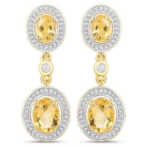 18K Yellow Gold Plated 5.70 Carat Genuine Citrine and White Topaz .925 Sterling Silver Earrings Bids.com
