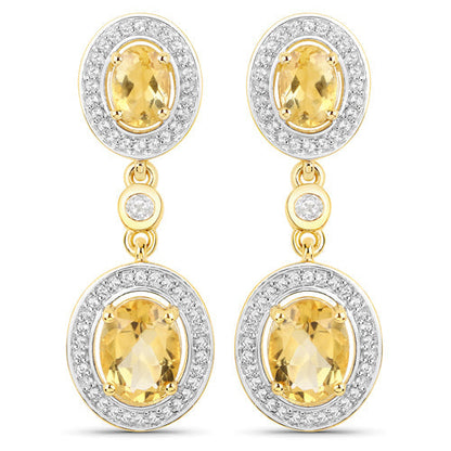 18K Yellow Gold Plated 5.70 Carat Genuine Citrine and White Topaz .925 Sterling Silver Earrings Bids.com