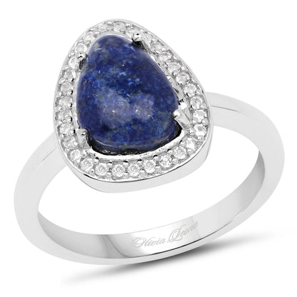 2.03 Carat Genuine Lapis And White Topaz .925 Sterling Silver Ring Bids.com