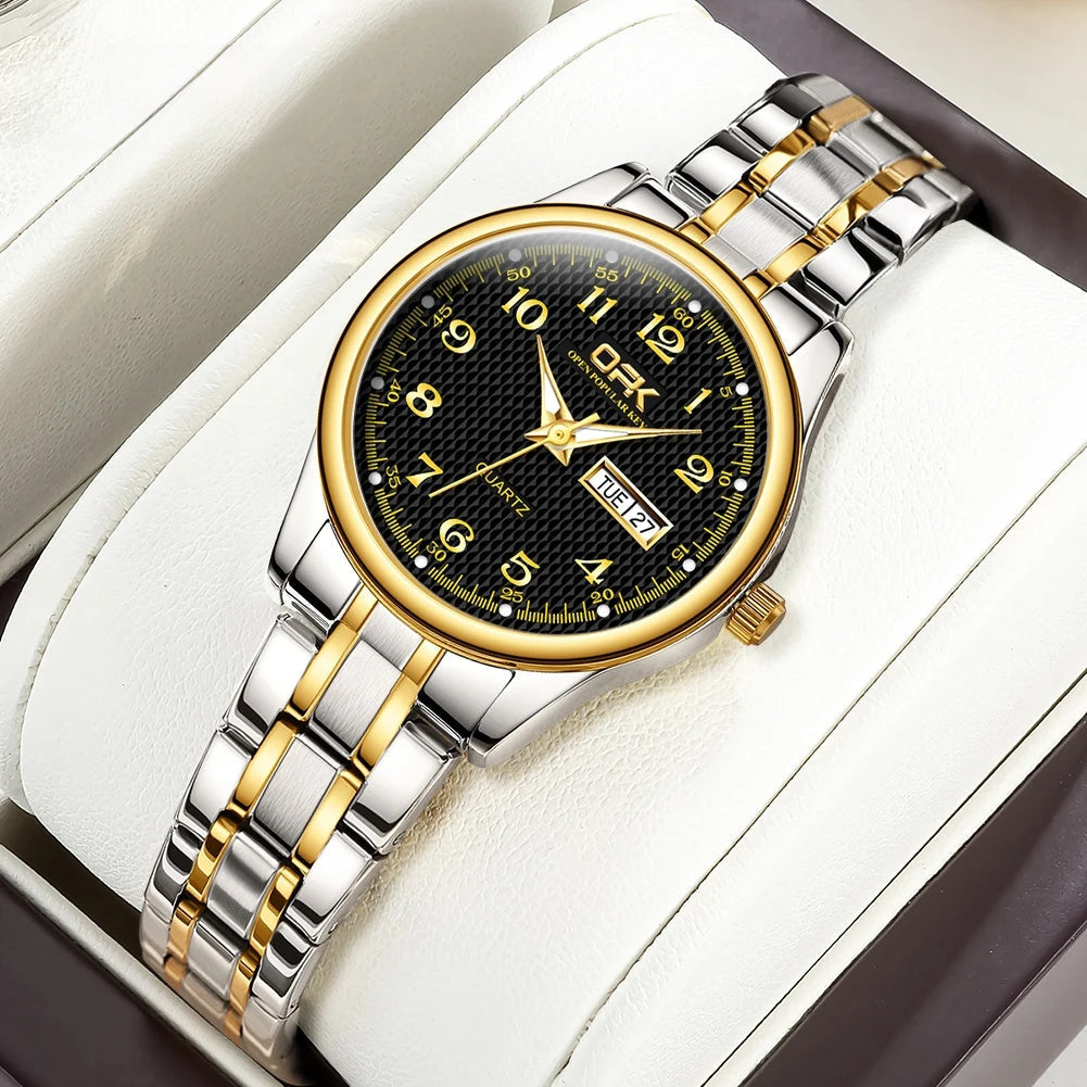 Women's Stainless Steel Blue Dial Watch Dual Calendar BandsCo Straps