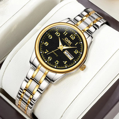 Women's Stainless Steel Blue Dial Watch Dual Calendar BandsCo Straps