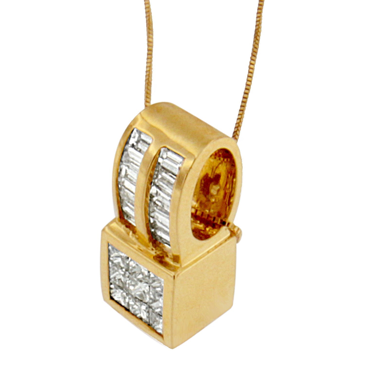 14K Yellow Gold 1 1/4 cttw Princess and Baguette Cut Geometric Inspired Diamond Pendant Necklace (H-I, VS1-VS2) Bids.com