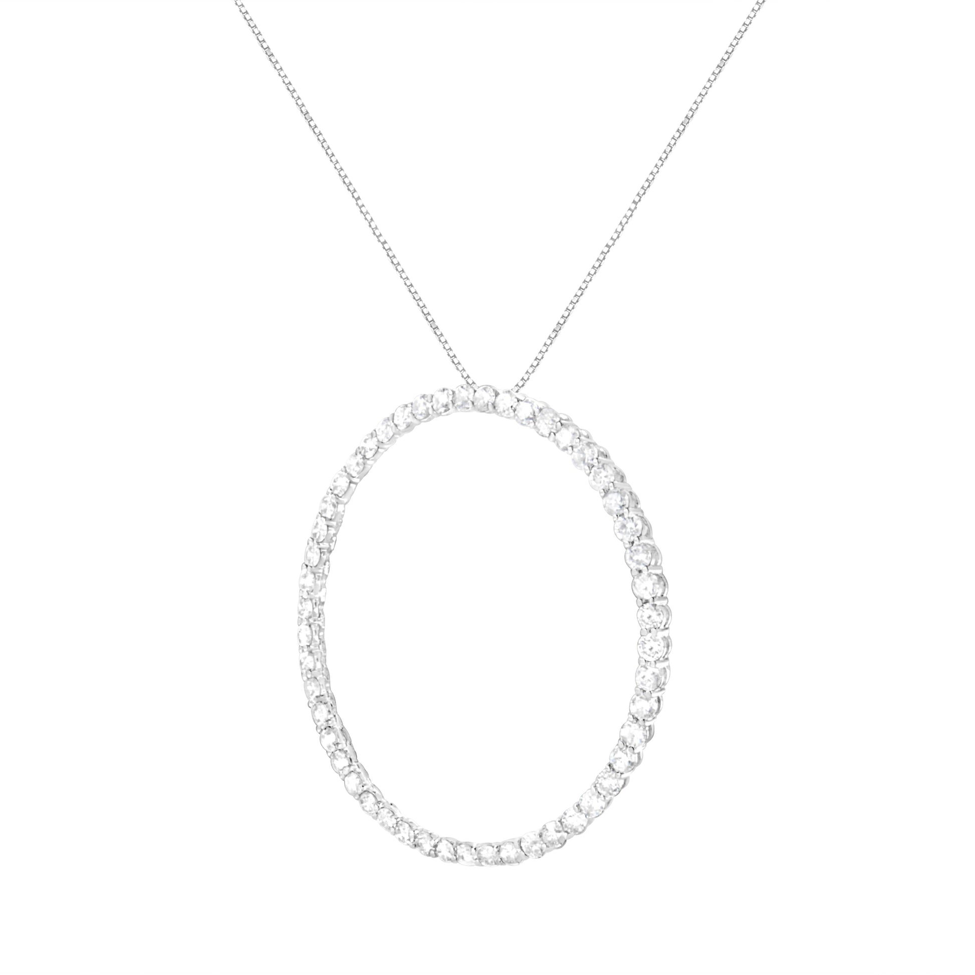 .925 Sterling Silver 4 cttw Prong Set, Round-Cut Diamond Open Circle Hoop 18" Pendant Necklace (J-K Color, I1-I2 Clarity) Bids.com