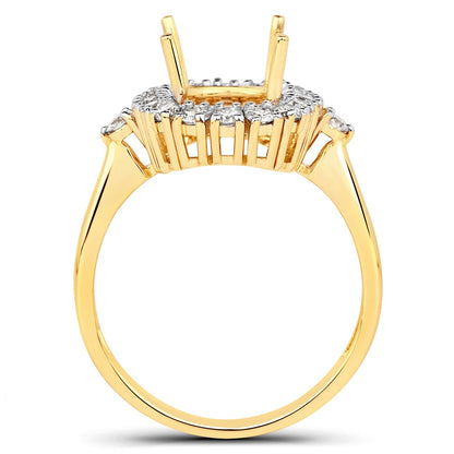 0.54 Carat Genuine White Diamond 14K Yellow Gold Semi Mount Ring - holds 9x7mm Cushion Gemstone Bids.com