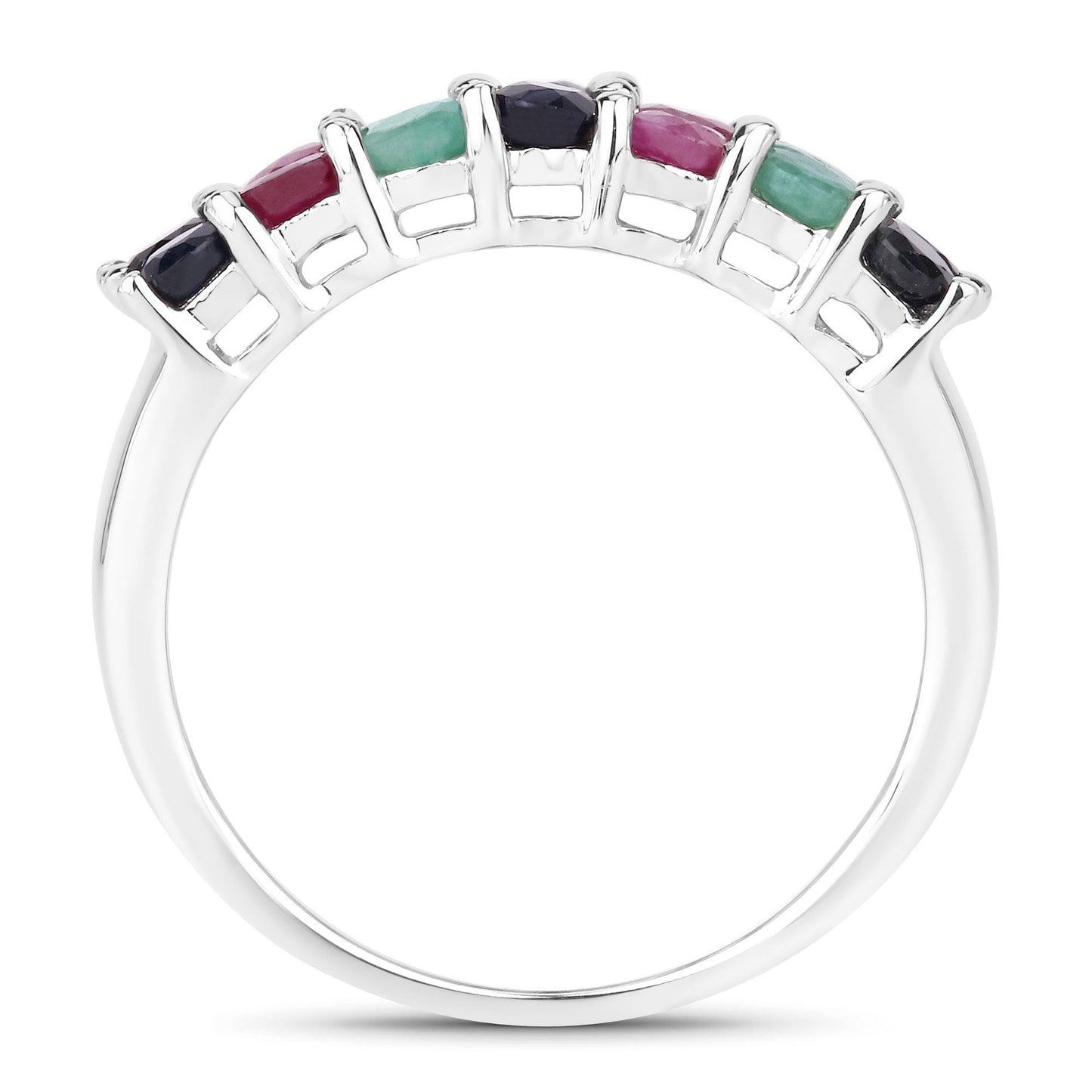 "3.40 Carat Genuine Emerald, Ruby and Black Sapphire .925 Sterling Silver Ring Bids.com