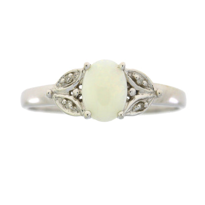Natural .01ct Opal Diamond Ring 10KT White Gold Bids.com