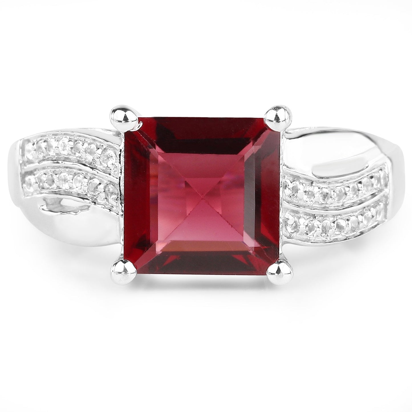 2.99 Carat Genuine Garnet and White Topaz .925 Sterling Silver Ring Bids.com