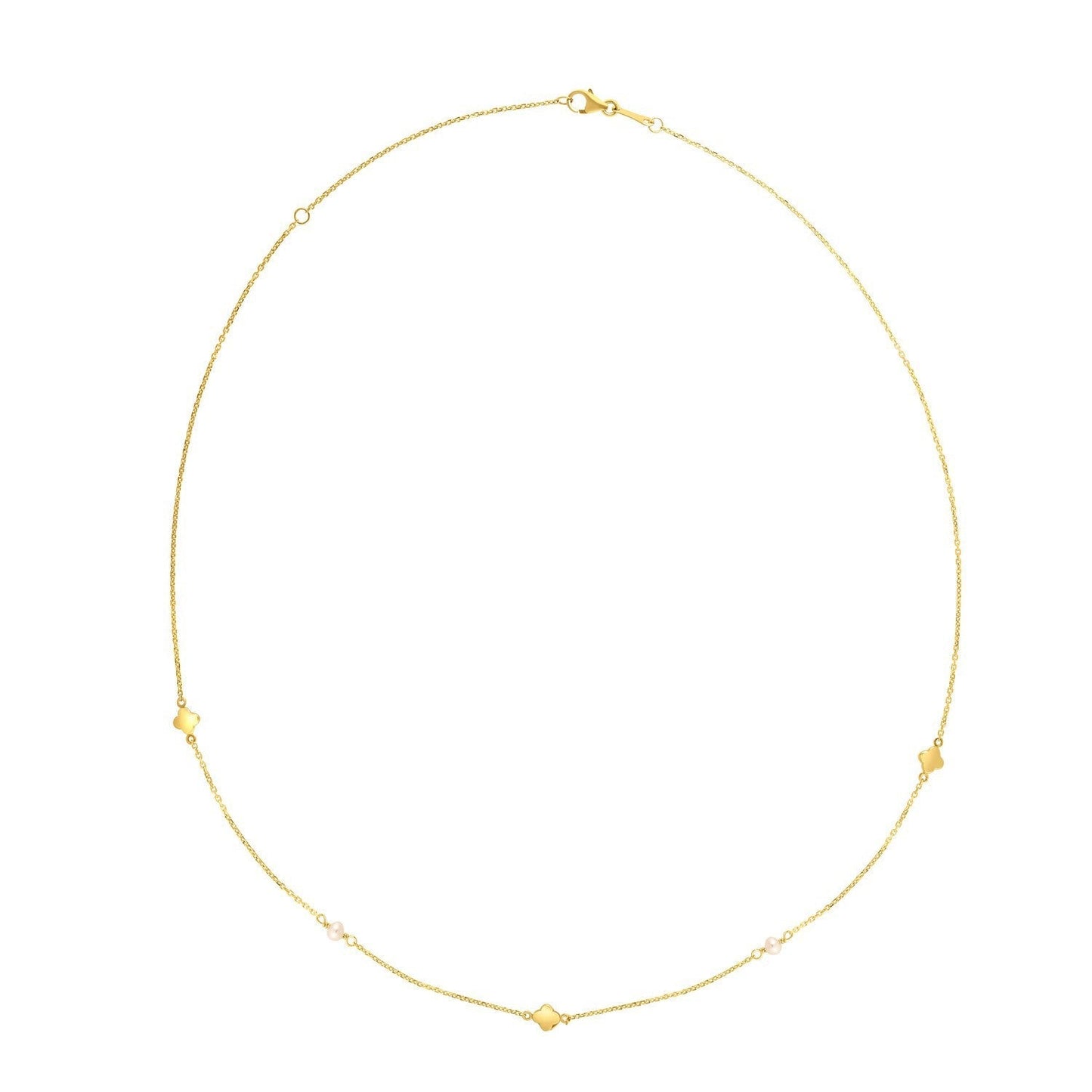 14k Yellow Gold Pearl Clover Necklace Bids.com