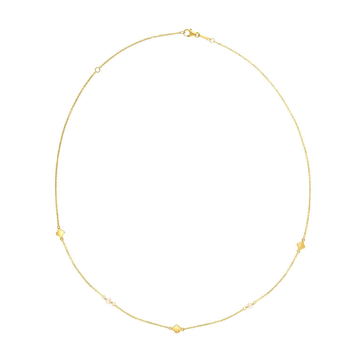 14k Yellow Gold Pearl Clover Necklace Bids.com