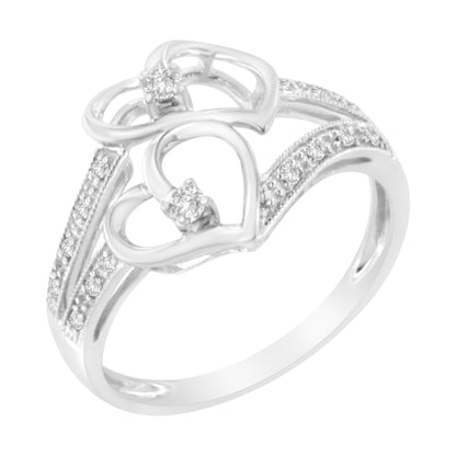 14KT White Gold 1/10 cttw Diamond Twin Heart Ring - Size 6.5 Bids.com