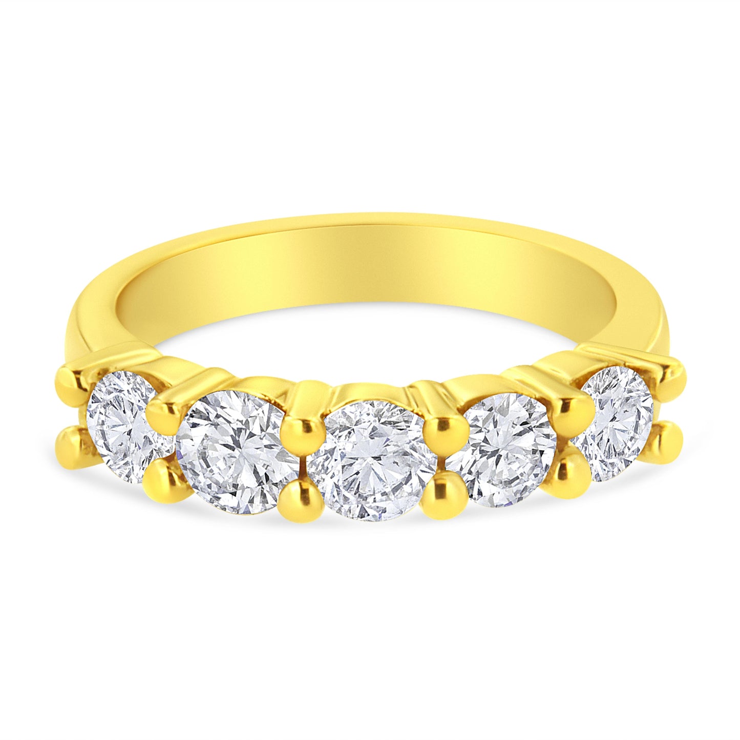 14K Yellow Gold Plated .925 Sterling Silver 1 1/2 Cttw Shared Prong Set Brilliant Round-Cut Diamond Anniversary or Wedding Band Ring (K-L Color, SI2-I1 Clarity) - Size 7 Bids.com