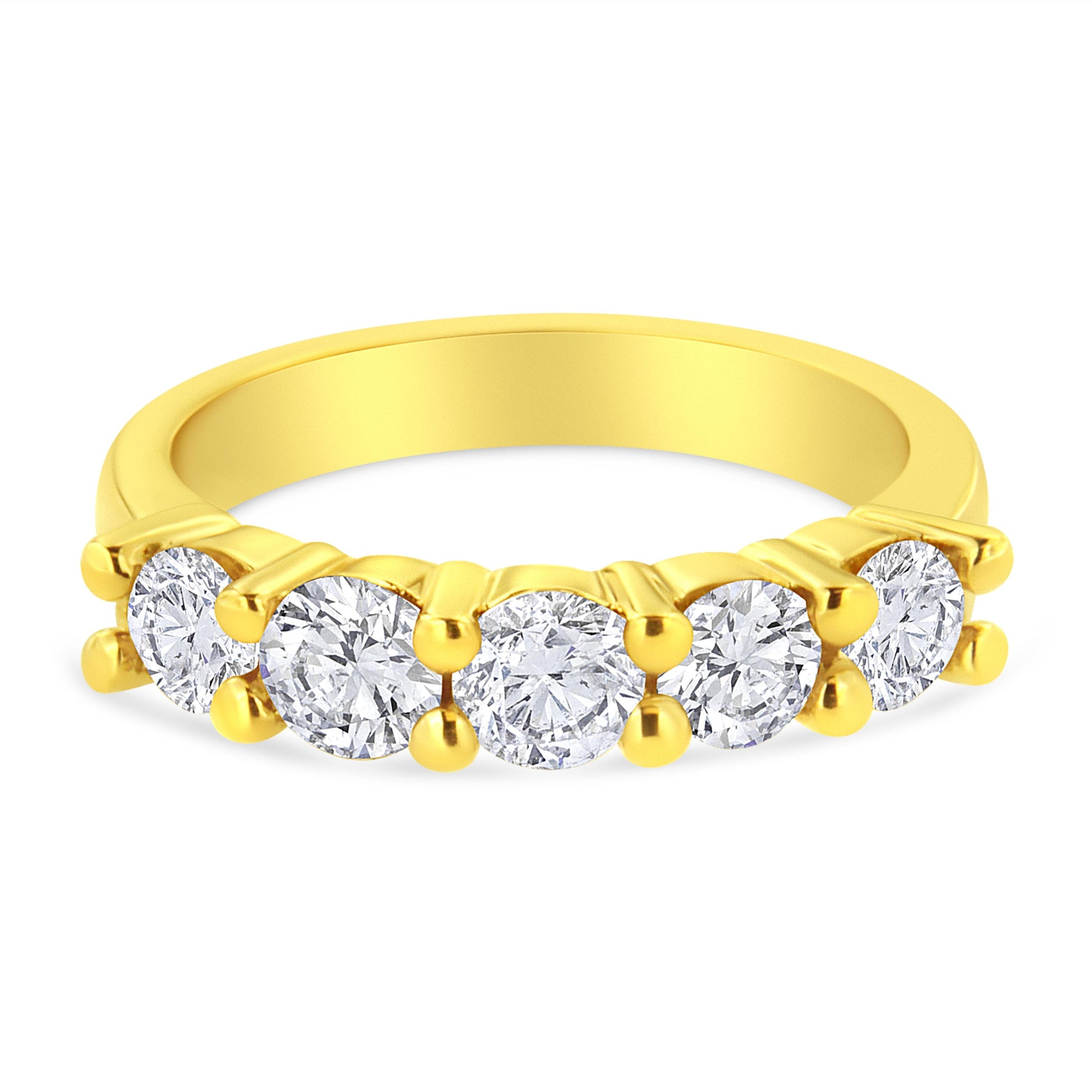 14K Yellow Gold Plated .925 Sterling Silver 1 1/2 Cttw Shared Prong Set Brilliant Round-Cut Diamond Anniversary or Wedding Band Ring (K-L Color, SI2-I1 Clarity) - Size 7 Bids.com