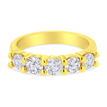 14K Yellow Gold Plated .925 Sterling Silver 1 1/2 Cttw Shared Prong Set Brilliant Round-Cut Diamond Anniversary or Wedding Band Ring (K-L Color, SI2-I1 Clarity) - Size 7 Bids.com