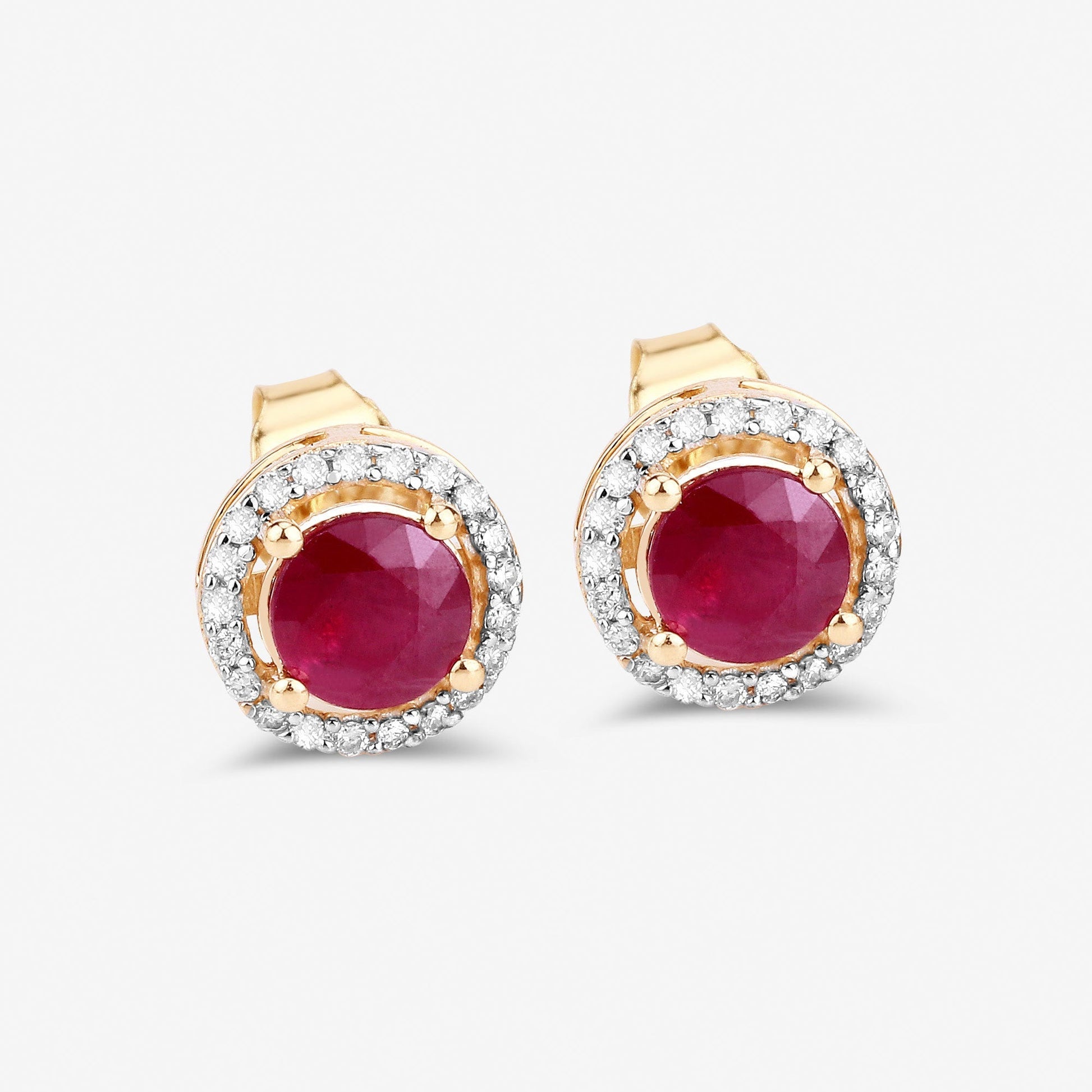 1.22 Carat Genuine Ruby and White Diamond 14K Yellow Gold Earrings Bids.com