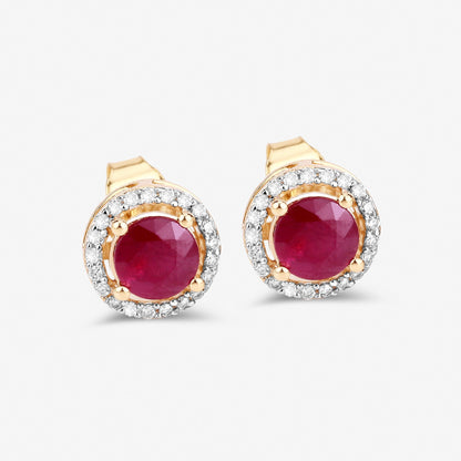 1.22 Carat Genuine Ruby and White Diamond 14K Yellow Gold Earrings Bids.com