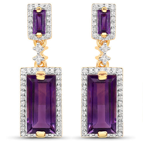 18K Yellow Gold Plated 6.01 Carat Genuine Emerald and White Topaz .925 Sterling Silver Earrings Bids.com