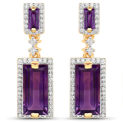 18K Yellow Gold Plated 6.01 Carat Genuine Emerald and White Topaz .925 Sterling Silver Earrings Bids.com
