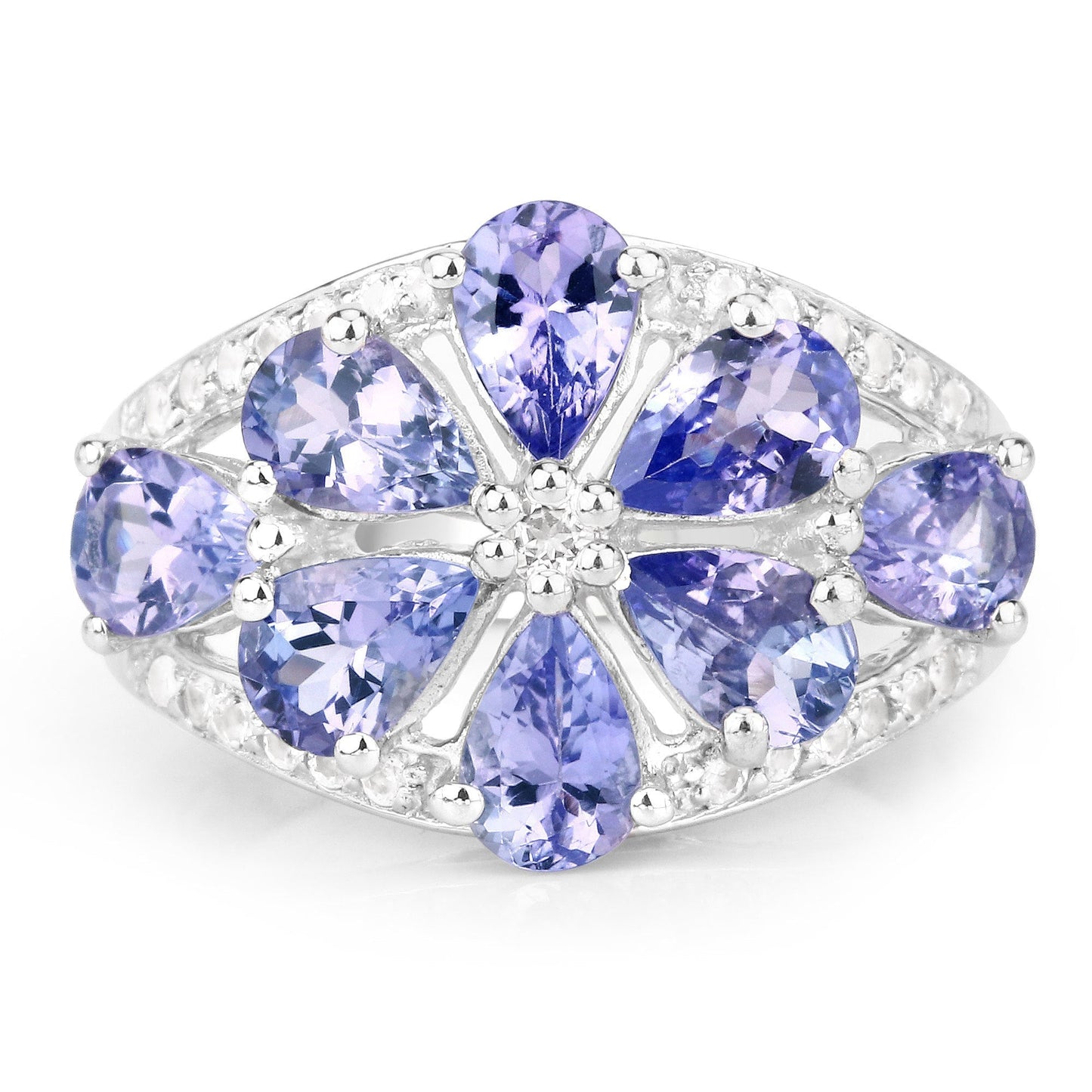 3.24 Carat Genuine Tanzanite and White Topaz .925 Sterling Silver Ring Bids.com