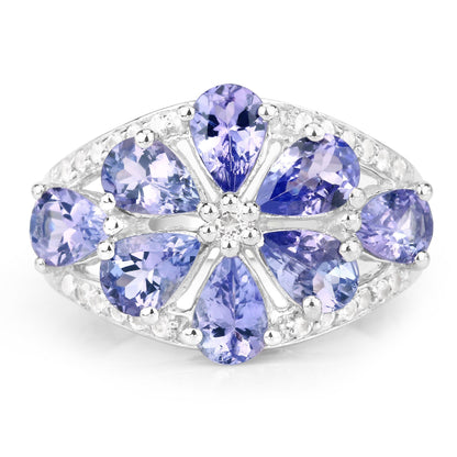 3.24 Carat Genuine Tanzanite and White Topaz .925 Sterling Silver Ring Bids.com