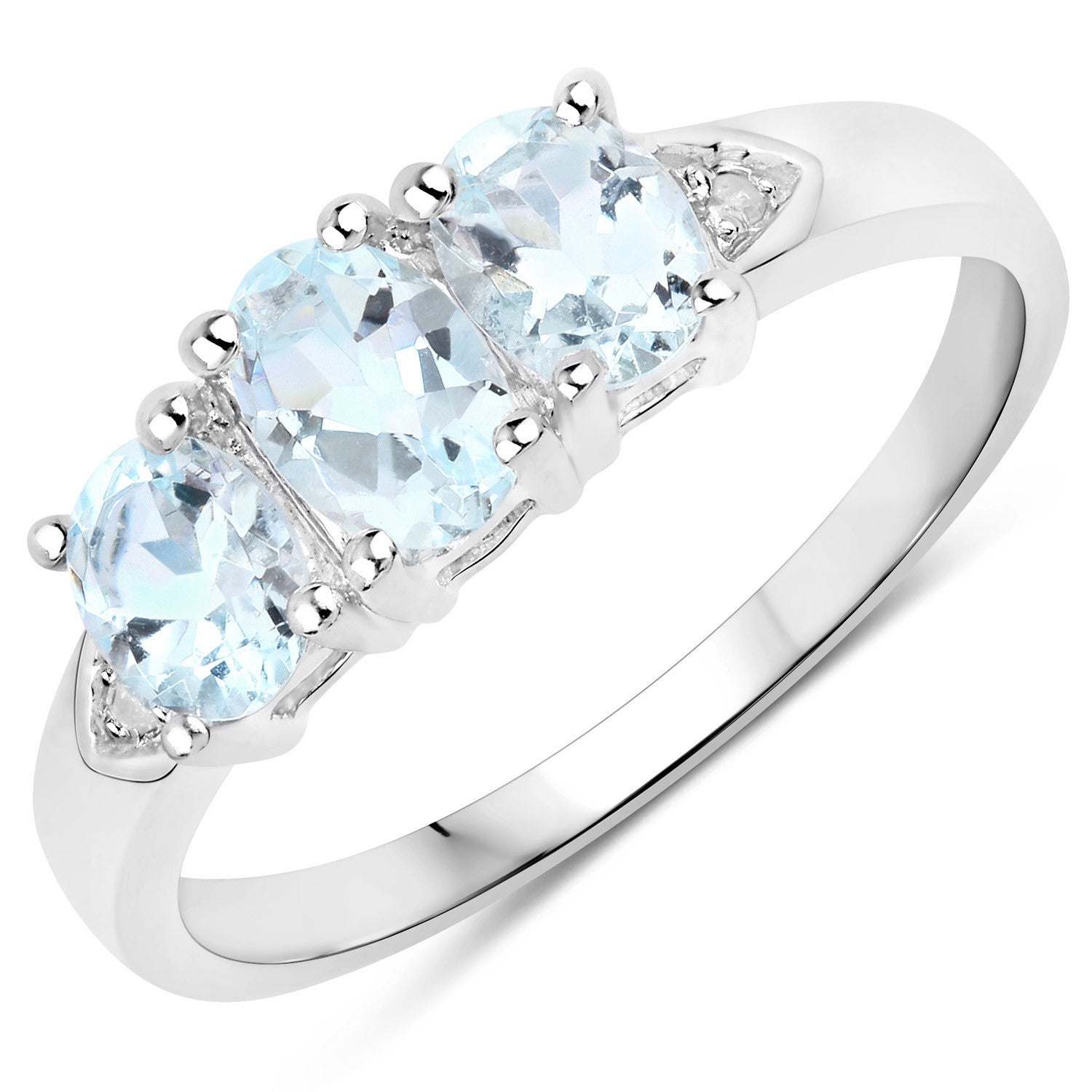 0.95 Carat Genuine Aquamarine and White Diamond .925 Sterling Silver Ring Bids.com