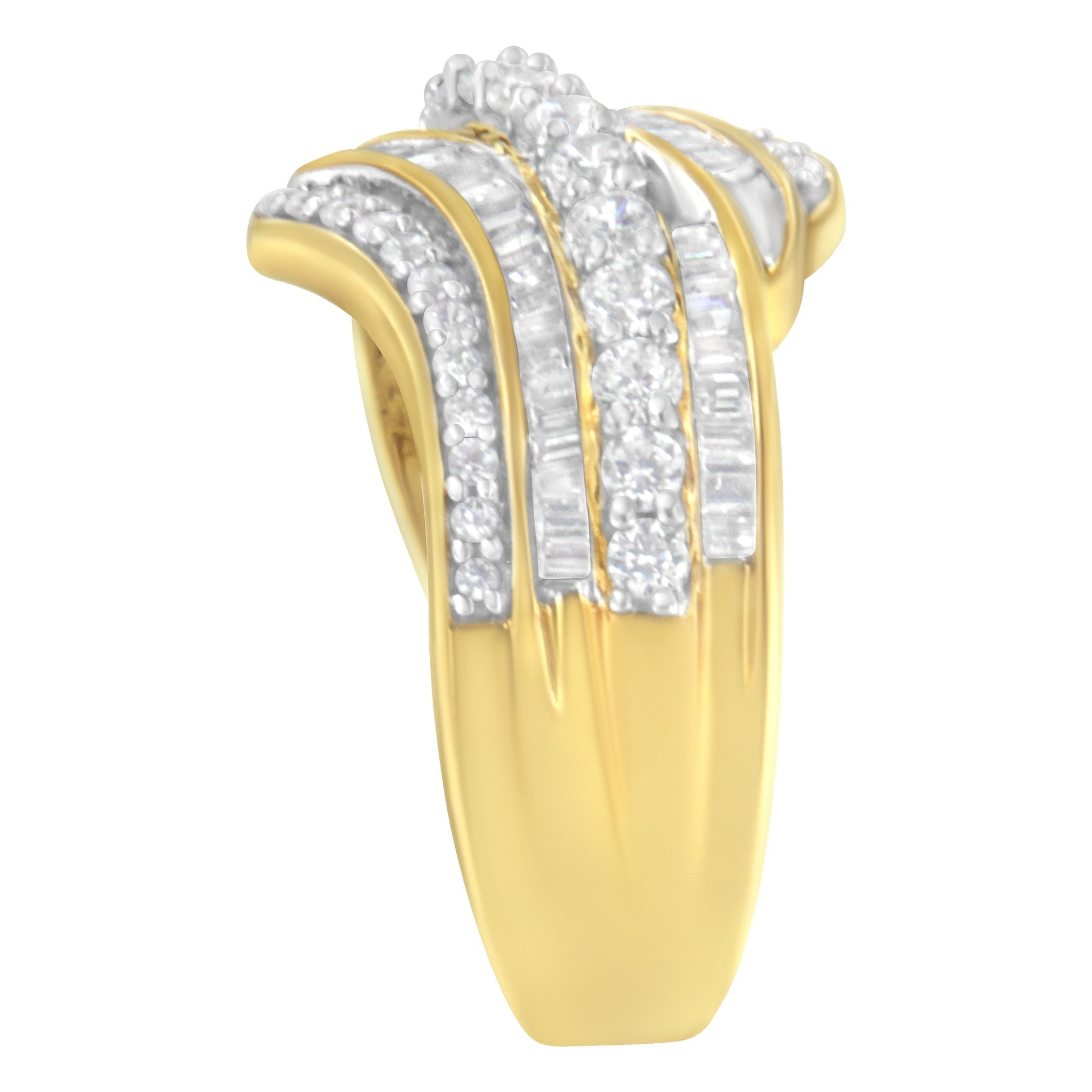 10K Yellow Gold 1.0 Cttw Baguette and Round Diamond Multi-Row Wave Bypass Ring (I-J Color, I1-I2 Clarity) - Ring Size 7 Bids.com