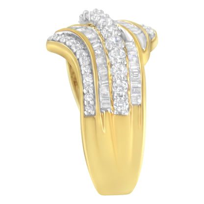 10K Yellow Gold 1.0 Cttw Baguette and Round Diamond Multi-Row Wave Bypass Ring (I-J Color, I1-I2 Clarity) - Ring Size 7 Bids.com